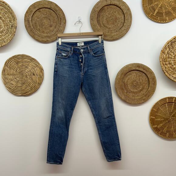 $168 AGOLDE Blue High Waist Button Fly Nico High Rise Slim Jean Denim 26 - Picture 1 of 7